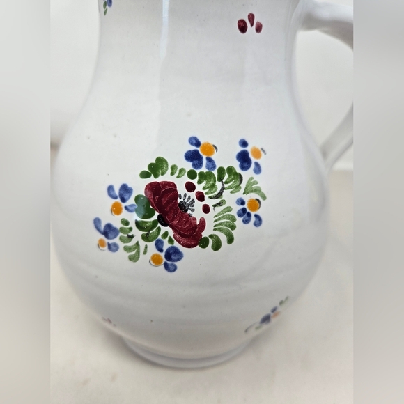 Graf Handmade Pottery Vase Pitcher Hand Painted White & Delicate Flowers Floral - Picture 8 of 11